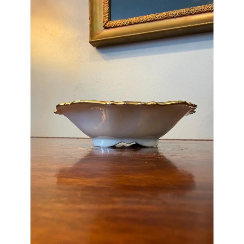 Vintage German Porcelain Trinket Dish, JLMenau Floral Gilt‎ Vanity Bowl
